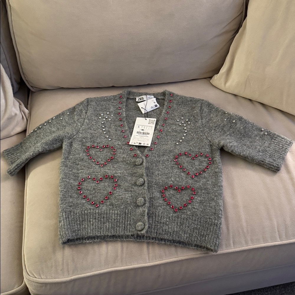 ZARA ✨VIRAL✨ ♥️ Rhinestone Appliqué Cardigan - Picture 15 of 17